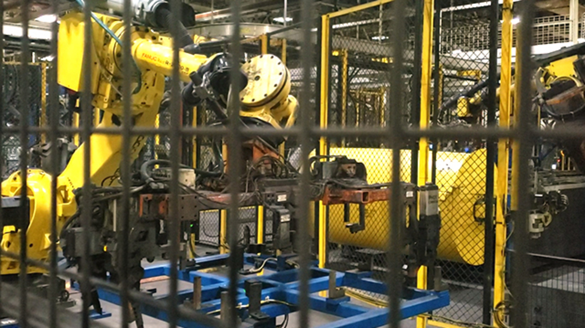 Shown here is one of the many manufacturing robots that once helped make General Motors' Chevrolet Cruze line. Much of the former General Motors Lordstown Assembly Complex's innards were left intact when the plant was sold to electric vehicle startup Lordstown Motors Corp., which is developing its first vehicle, the Endurance. (Justin Dennis | Mahoning Matters)