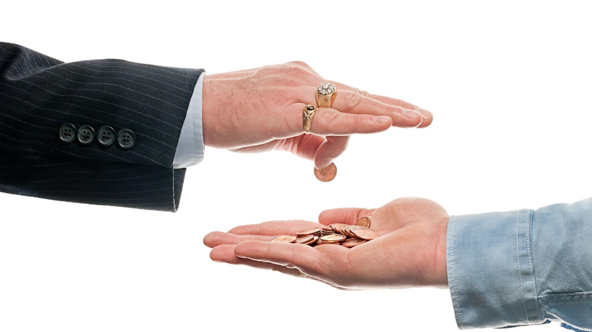 Rich Man Under Paying Worker Concept