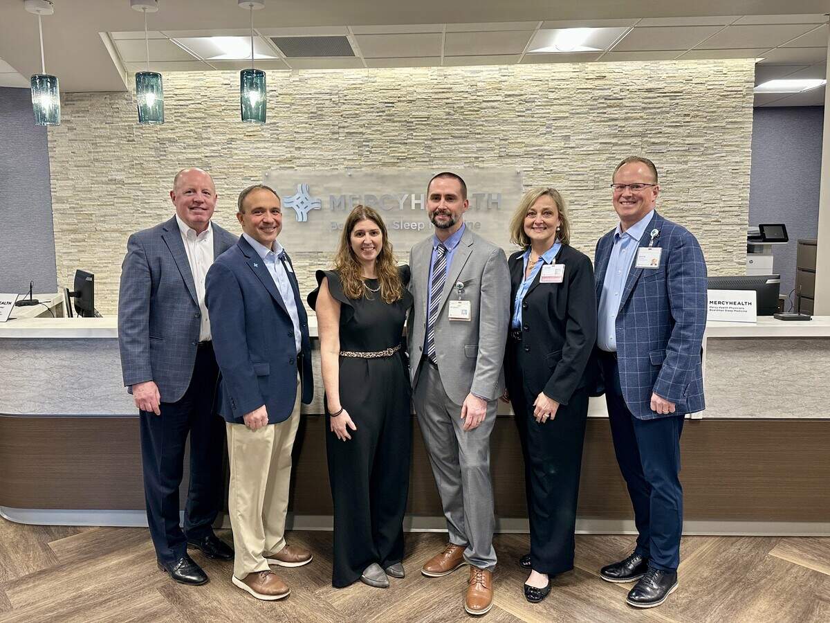 (left to right) Dr. John Luellen, Mercy Health state president; Jim Armour, vice president of Mission at Bon Secours Mercy Health; Megan Grandy, director of operations; Robert Porter, director of Mercy Health Diagnostic Sleep Centers; Genie Aubel, president of St. Elizabeth Boardman Hospital; Martin Tursky, Mercy Health Chief Operating Officer.