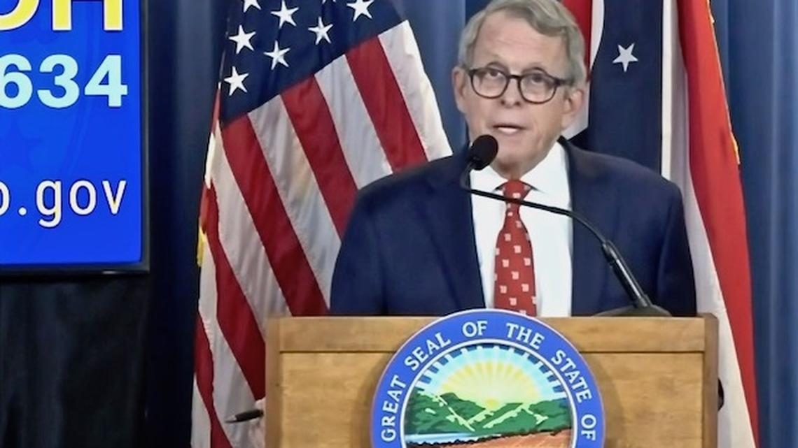 Gov. Mike DeWine during the daily state coronavirus update on Thursday, April 30, 2020.