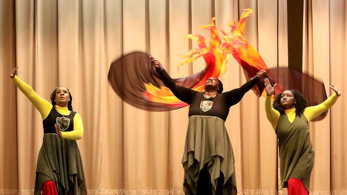 Dancers from Restoration Christian Fellowship of Warren perform during a Trumbull NAACP-sponsored event about&nbsp;gun violence on Sunday, July 10, 2022, in Warren.