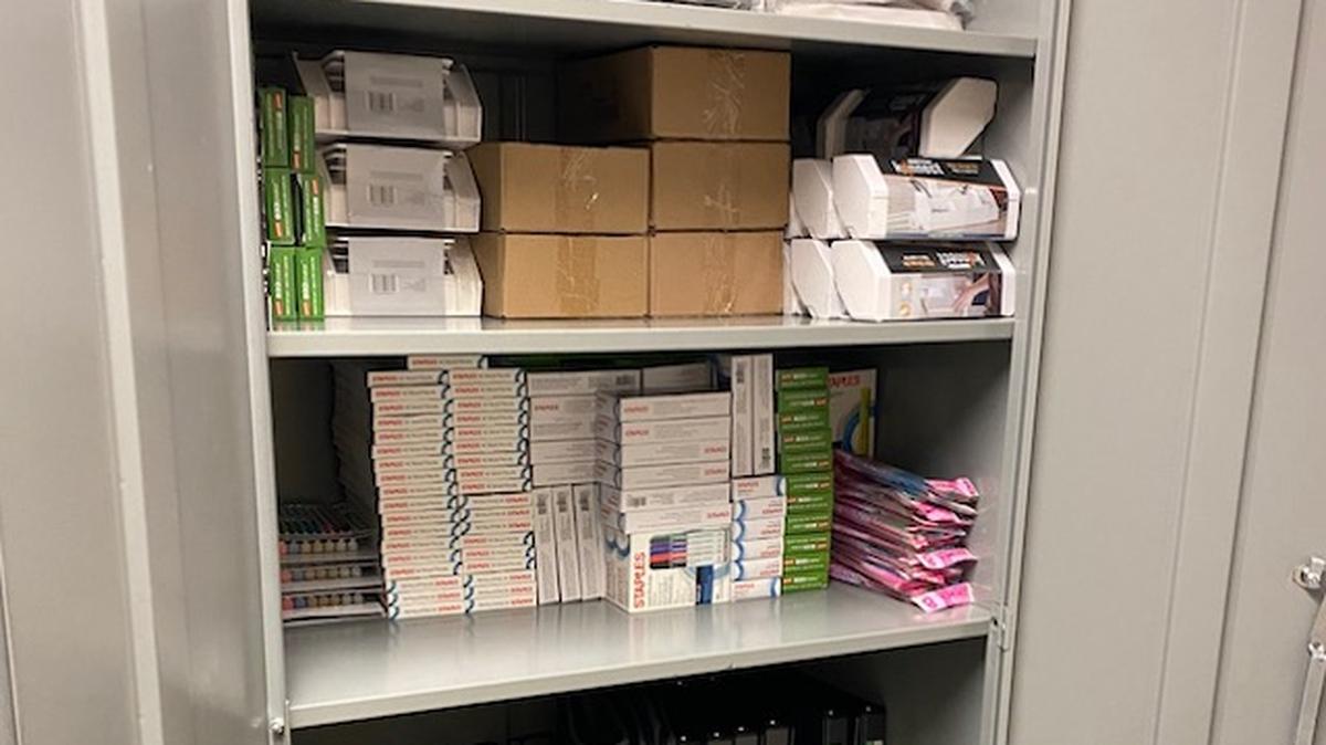 These school supplies have been donated to the Mathews School District in Vienna. The Spano Foundation has delivered supplies to 15 districts over the past two weeks.