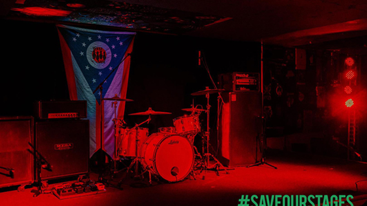 The stage at West Side Bowl shows support for federal legislation to aid performance venues by lighting up red. (Mollie Crowe | Little Blackbird Photos)
