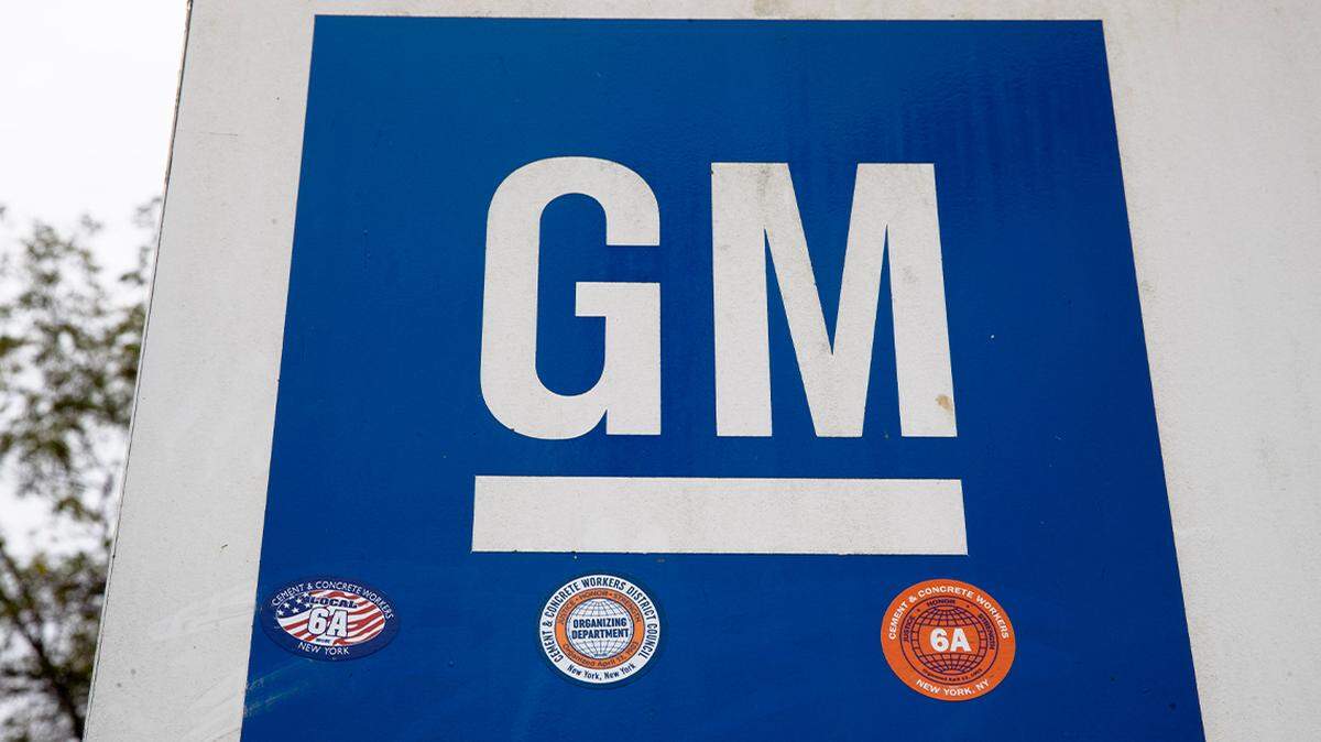 A sign is seen at the General Motors facility in Langhorne, Pennsylvania.