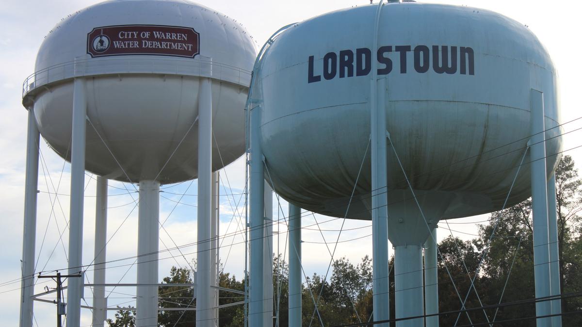 Shown here are neighboring water towers for the Village of Lordstown and the City of Warren, which are part of the water system that feeds General Motors Lordstown Assembly Complex.