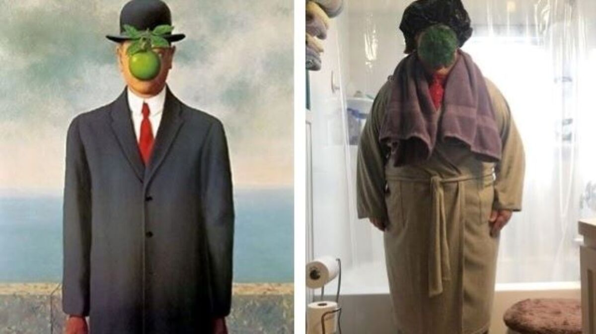 At left is Rene Magritte’s "The Son of Man." At right is Alice Tavani’s recreation. (Contributed images)
