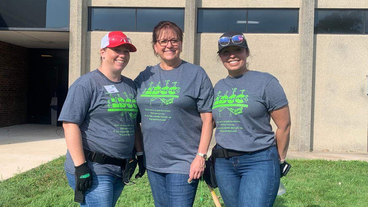 (left to right) Heather Estes, Senior Codes and Regulatory Compliance Specialist at GAF Roofing, Shelly Higgins, organizer of Let’s Build Construction Careers’ Camp for Girls and Kimberly Santiago-Vega, Roofing Academy Program Manager at GAF Roofing.
