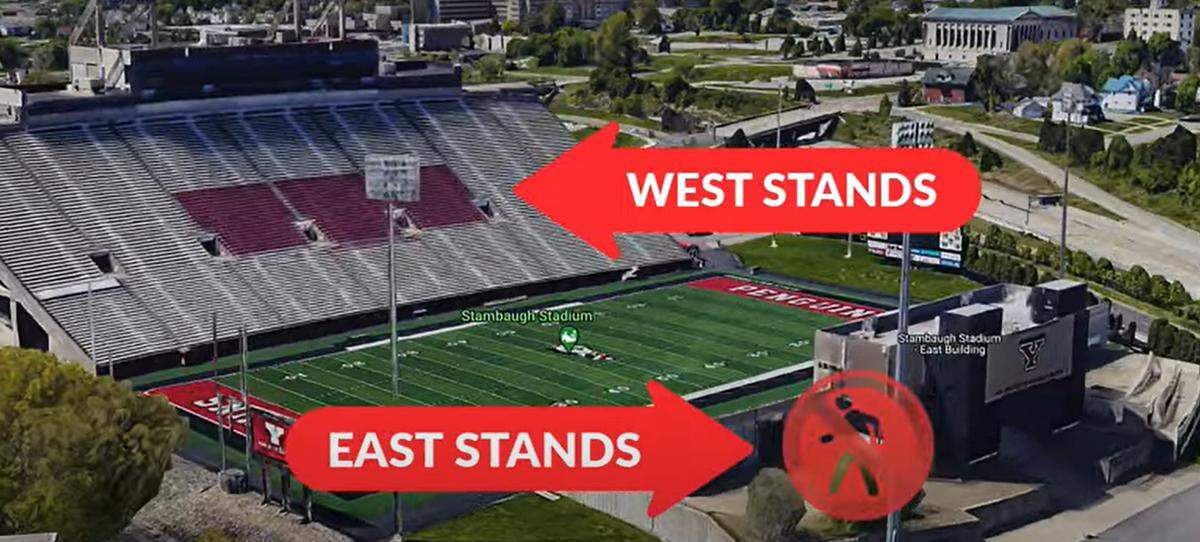 Friends and family members of spring 2023 graduates can sit in the west stands in Stambaugh Stadium.