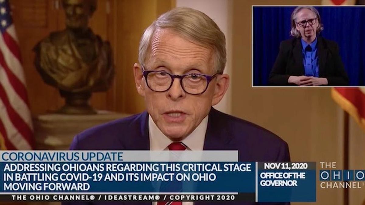 Gov. Mike DeWine during his special address to the state on Wednesday, Nov. 11, 2020.