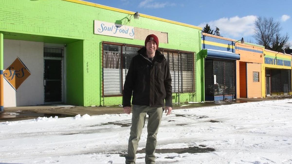 Ian Beniston, Executive Director of the Youngstown Neighborhood Development Corporation (YNDC) in front of their newest building..on Glenwood Ave on the city far Northside