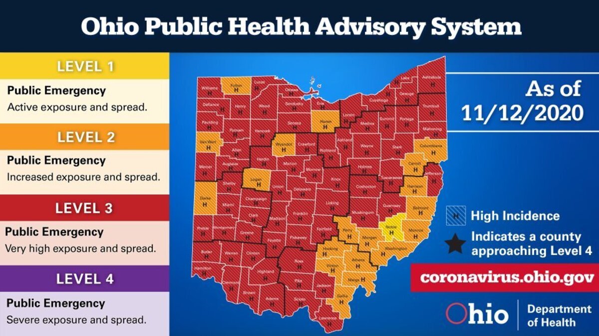 The Ohio Public Health Advisory System map as of Nov. 12, 2020