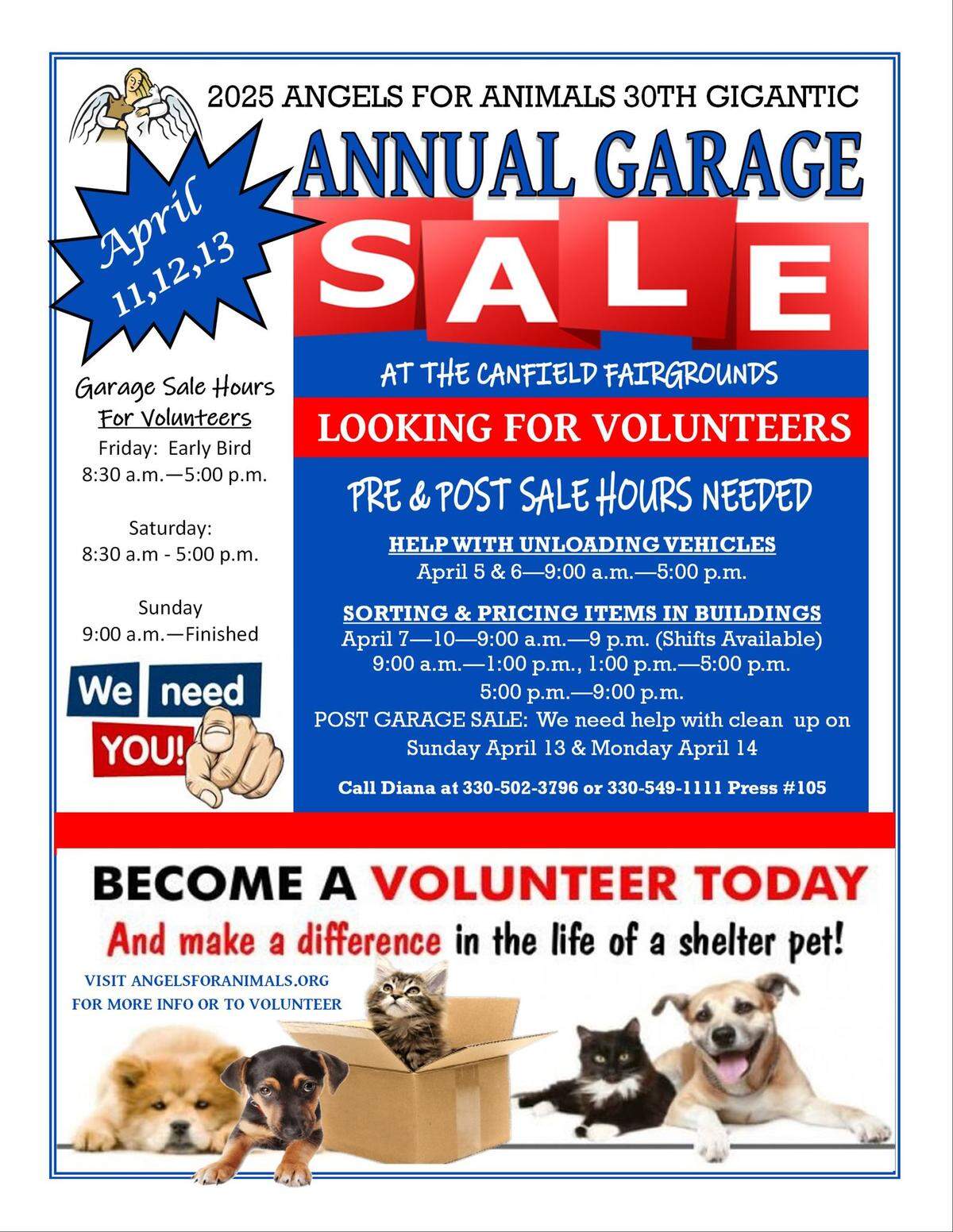 The three-day garage sale starts at 9 a.m. on April 11 through April 13 at the Canfield Fairgrounds.