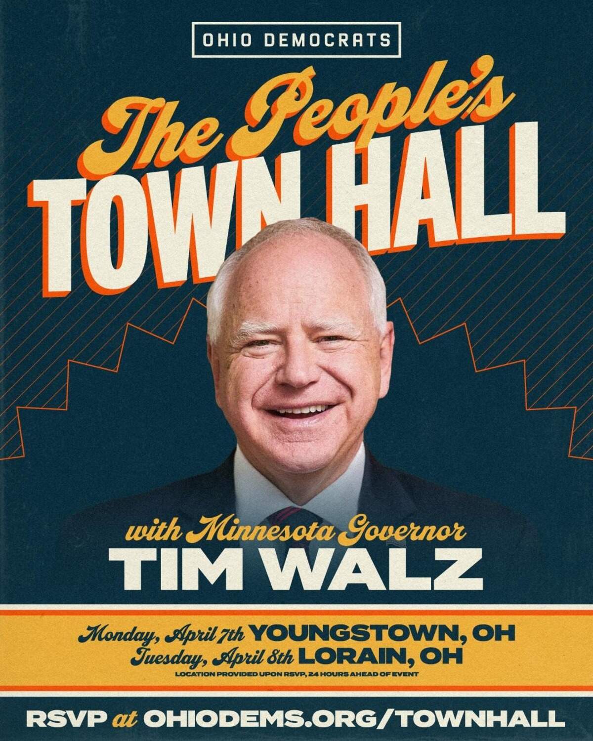 Sign up online for the Ohio Democratic Party’s town hall on April  7 in Youngstown featuring special guest Minnesota Gov. Tim Walz. 