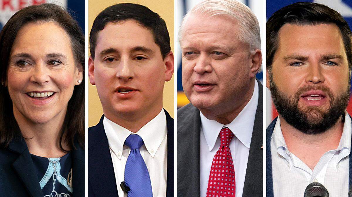 From left are U.S. Senate candidates Jane Timken, Josh Mandel, Mike Gibbons and J.D. Vance.