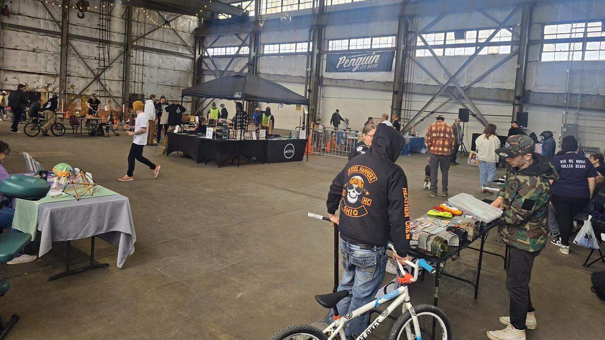 Skateboarders, BMX bike riders and roller skaters came to a pop-up skatepark event on Feb. 21 at Penguin City Brewing in Youngstown, hosted by the Youngstown Skatepark Association.