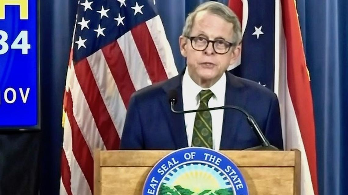 Gov. Mike DeWine during the state's coronavirus update on Wednesday, April 29, 2020.