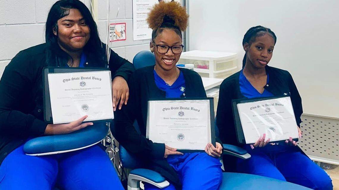 Three students at the Choffin Career and Technical Center’s YouMed Academy in Youngstown earned their state dental radiography licenses.