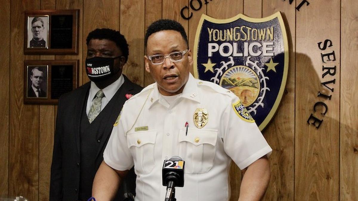 Youngstown Police Department Chief Carl Davis and Mayor Jamael Tito Brown discussed Operation Steel Penguins during a press conference on Tuesday. (Ellen Wagner | Mahoning Matters)
