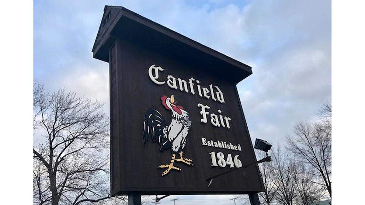 The sign at the entrance to the Canfield Fairgrounds.