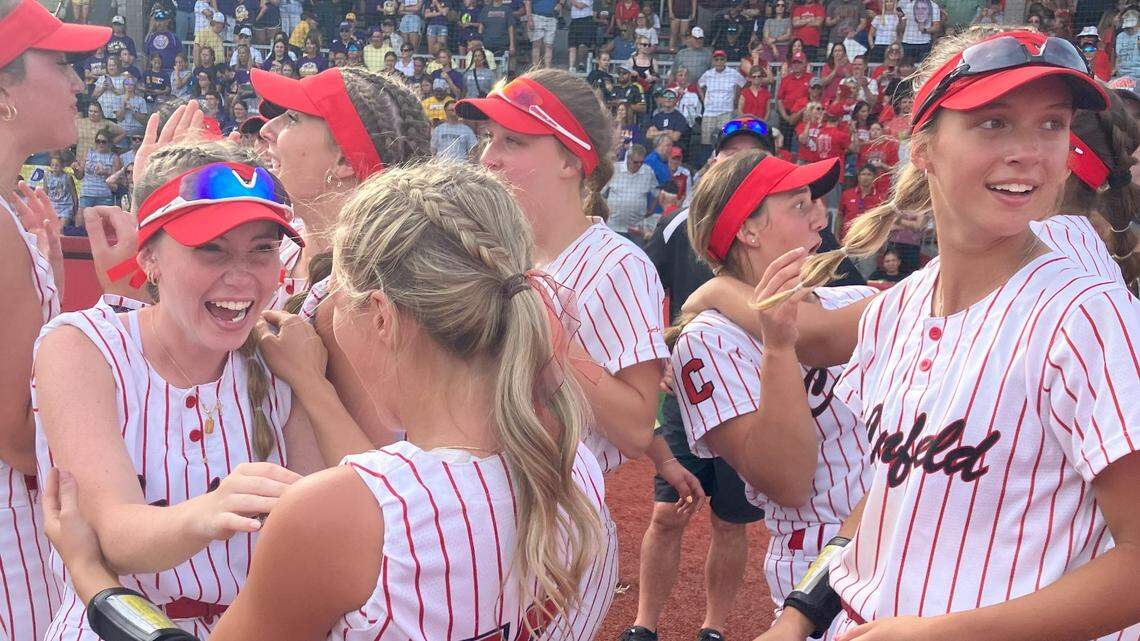 Canfield softball players celebrate the school’s state softball championship