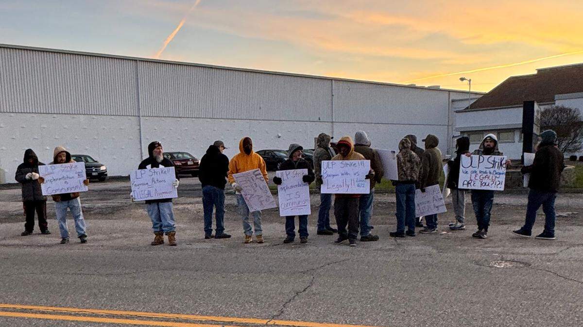 Union employees join the picket line set up near T&W’s facility in Austintown.