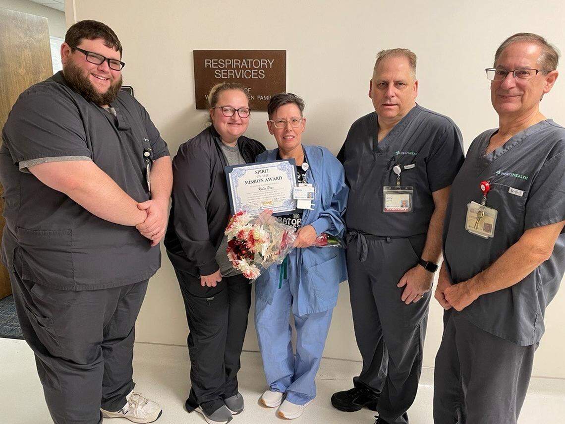 Robin Pope, a respiratory therapist at Mercy Health — St. Elizabeth Youngstown Hospital, recently received the Spirit of the Mission award.
