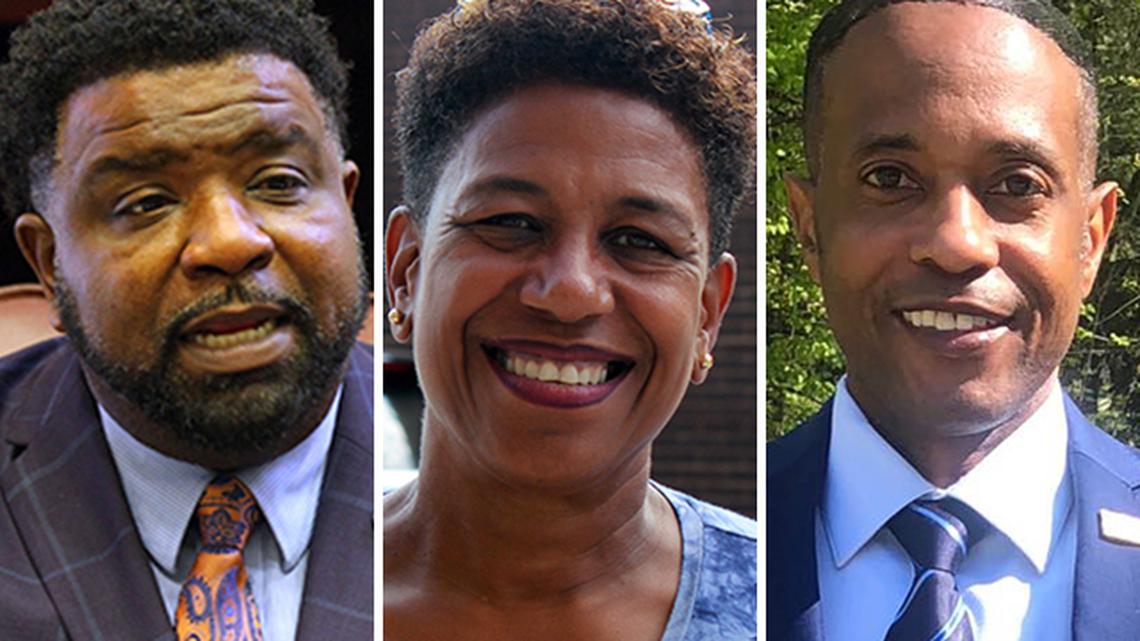 From left to right: Incumbent Youngstown Mayor Jamael Tito Brown, a Democrat; political activist Tracey Winbush, a Republican; and insurance agent and city courts supervisor Richard Vincent Hill, an independent.