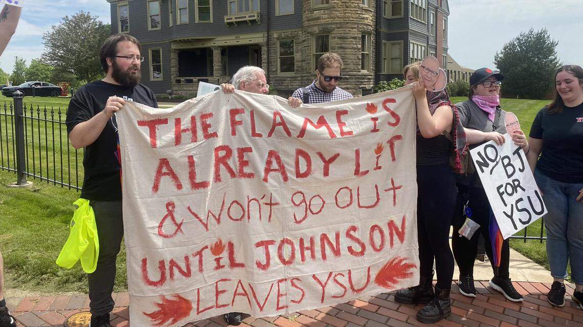 A rally protesting school president Bill Johnson was held Friday at Youngstown State University.