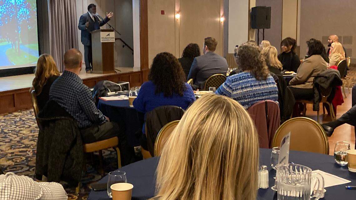 Youngstown Mayor Tito Brown delivers his “State of the City” address Thursday morning at the Youngstown-Warren Chamber of Commerce “Good Morning Youngstown” event.