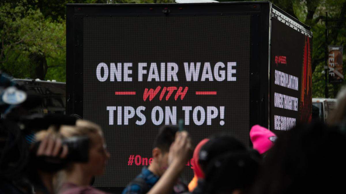 Protestors rally against subminimum wages.
