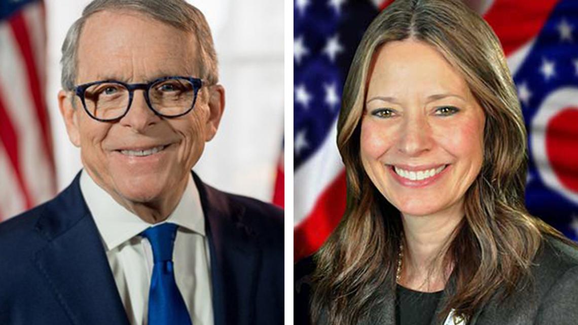 Ohio Gov. Mike DeWine (left) and Ohio Department of Health Director Dr. Amy Acton
