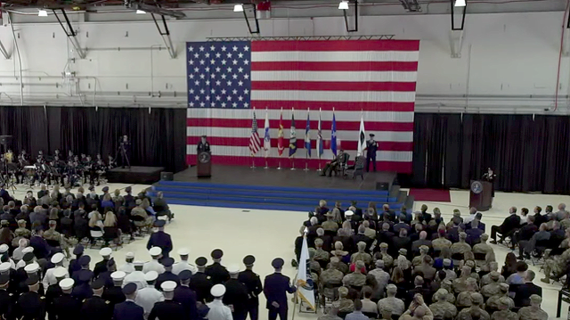 A recognition ceremony for the U.S. Space Command took place at Peterson Air Force Base in Colorado Springs. (Image courtesy of U.S. Space Command | YouTube)