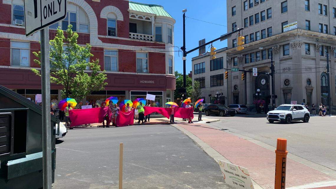 In addition to local police officers blocking streets and patrolling Courthouse Square on foot, a group of volunteers stepped up to keep the festival safe. They’re called the Pride Greeters, according to Daphne Carr, Mahoning Valley Queer Action.