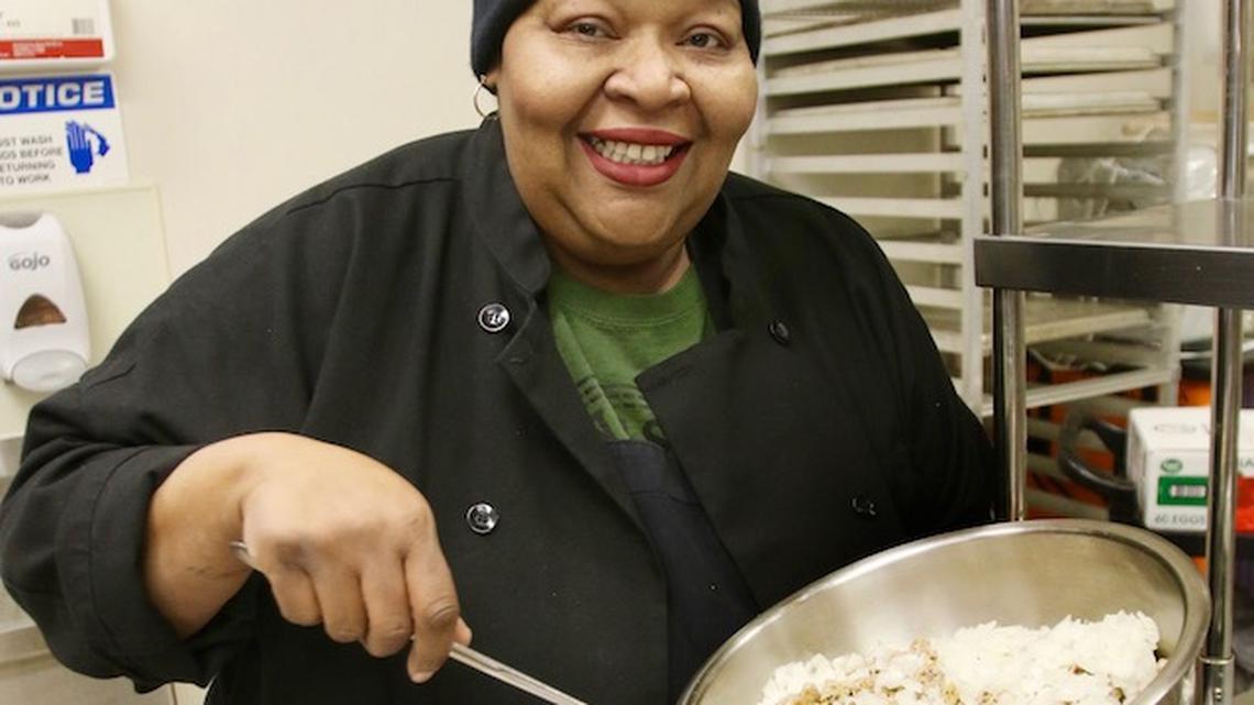 Trina Williams is well-known for her delicious chicken rolls and for her Fresh Wind Catering LLC business. She works out of the Common Wealth Kitchen Incubator on Elm Street on the near north side of Youngstown. (Bob Yosay/Mahoning Matters)