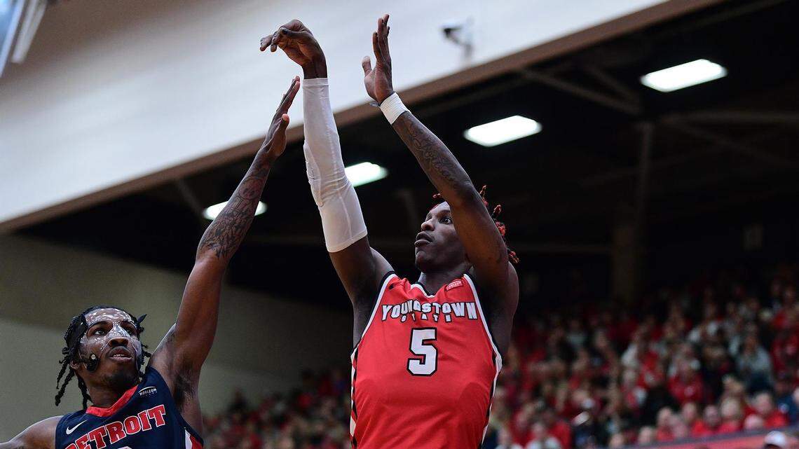 Dwayne Cohill takes a jump shot for Youngstown State Thursday night against Detroit Mercy.