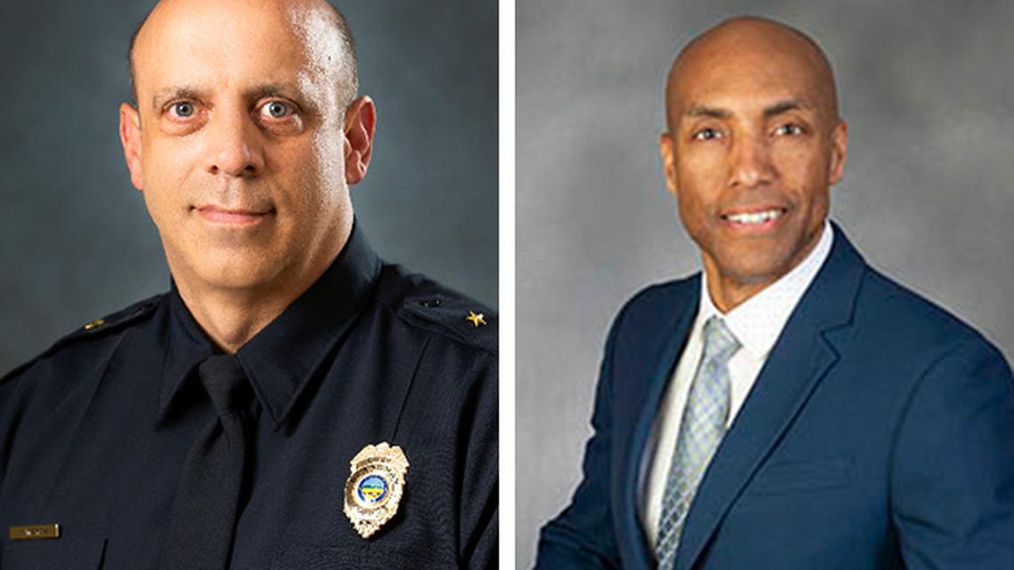 Boardman Police Department Chief Todd Werth (left) and Ohio Office of Criminal Justice Services Executive Director Karhlton Moore (right)