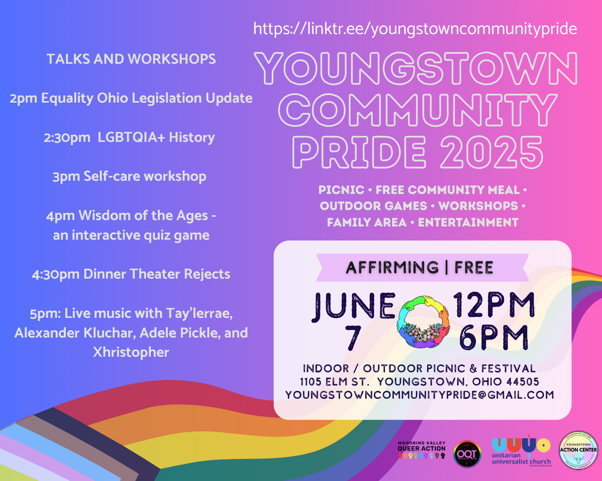 Local residents, families, supporters and members of the Mahoning Valley LGBTQIA+ community are invited to Youngstown Community Pride from noon - 6 p.m. on June 7.
