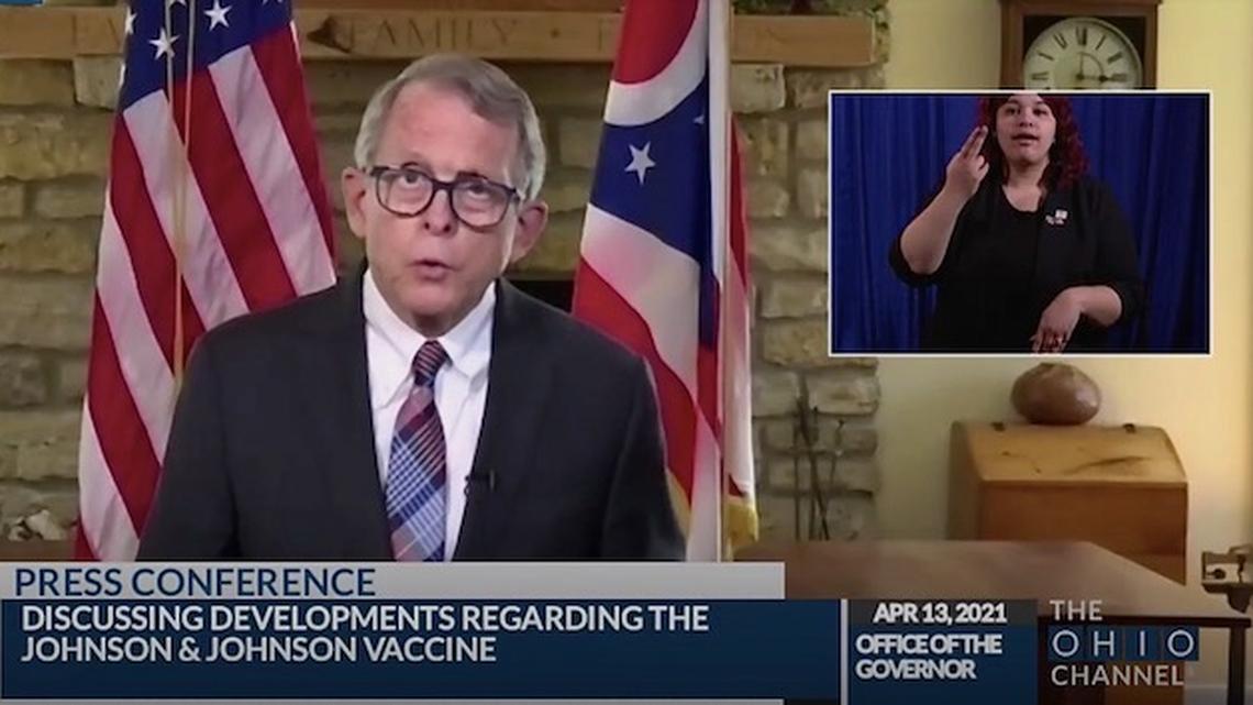 Gov. Mike DeWine during the state's cornavirus update on Tuesday, April 13, 2021.