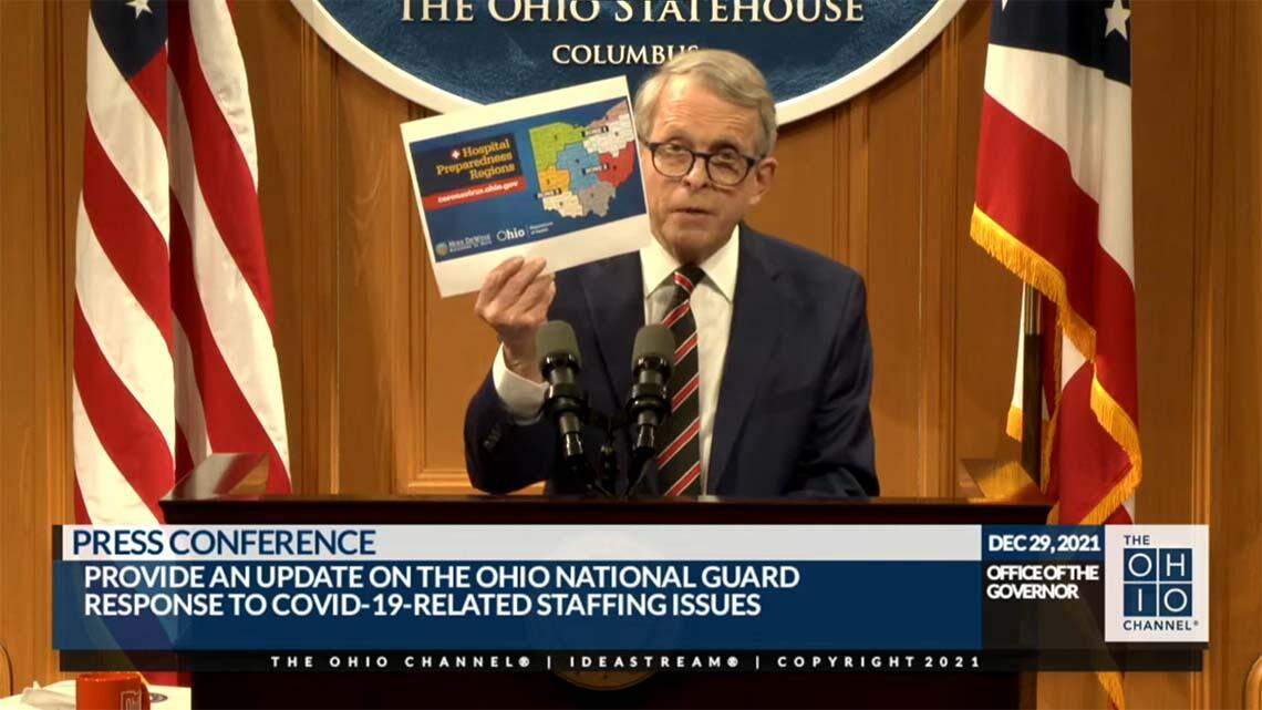 Ohio Gov. Mike DeWine delivers an address on COVID-19 on Wednesday, Dec. 29, 2021.