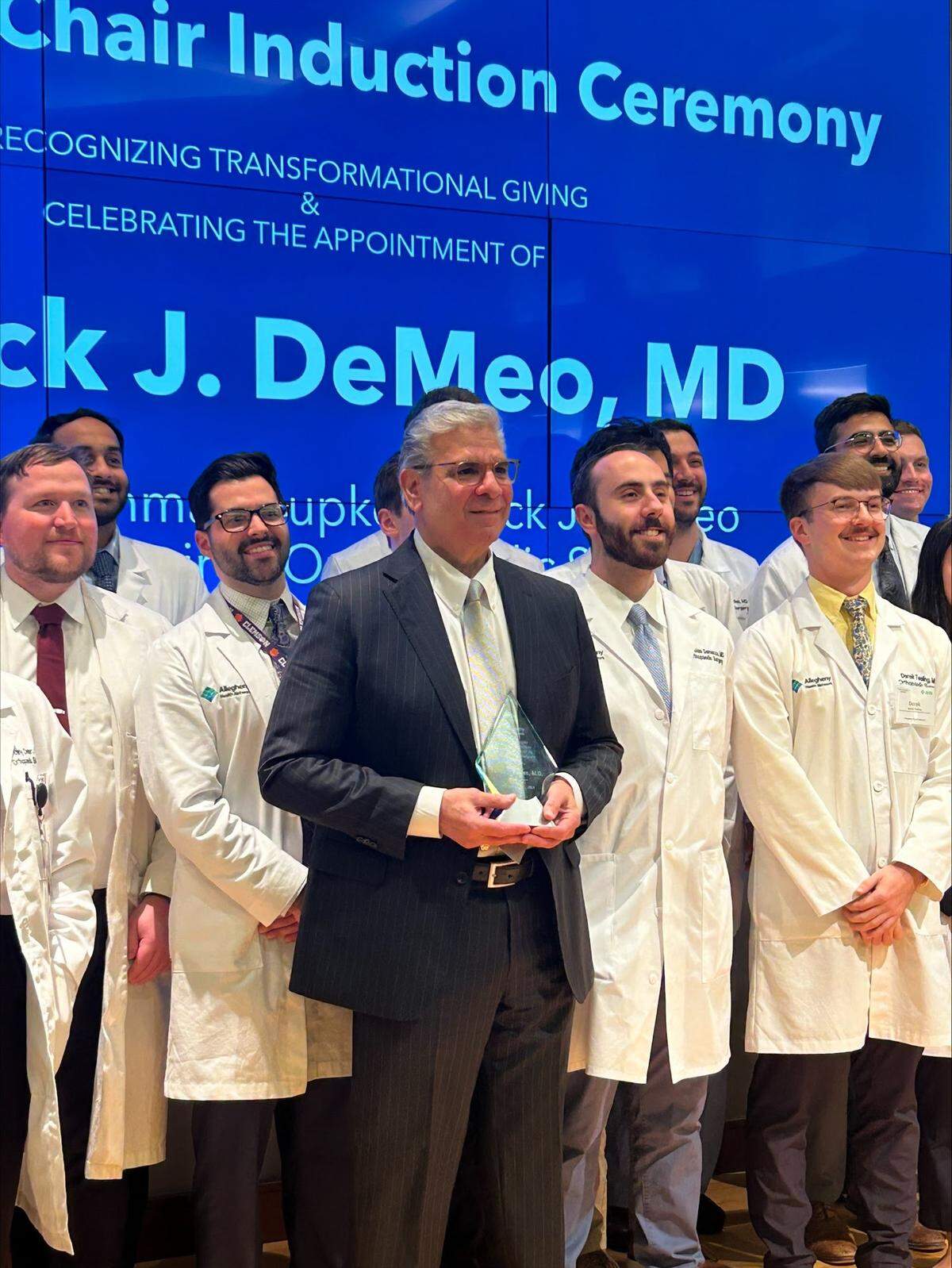 Allegheny Health Network has announced the creation of a new $2.5 million endowed surgery chairmanship to honor the network’s long-time Orthopaedic Institute head, Patrick J. DeMeo, MD.
