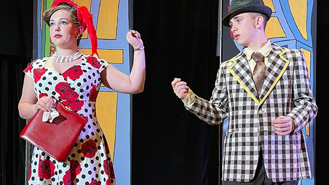 United Local Schools' Rebekka Hall, left, and West Branch Local Schools' Kyle Hoopes play Adelaide and Nathan Detroit in Stage Left Youth Players' production of "Guys and Dolls," which is streaming online on ShowTix4U.com from March 12-14, 2021.