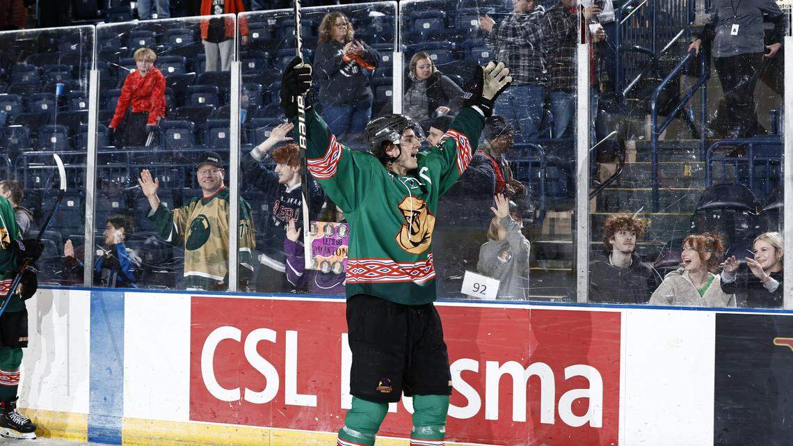 Shane LaChance celebrates Friday night against the Green Bay Gamblers.