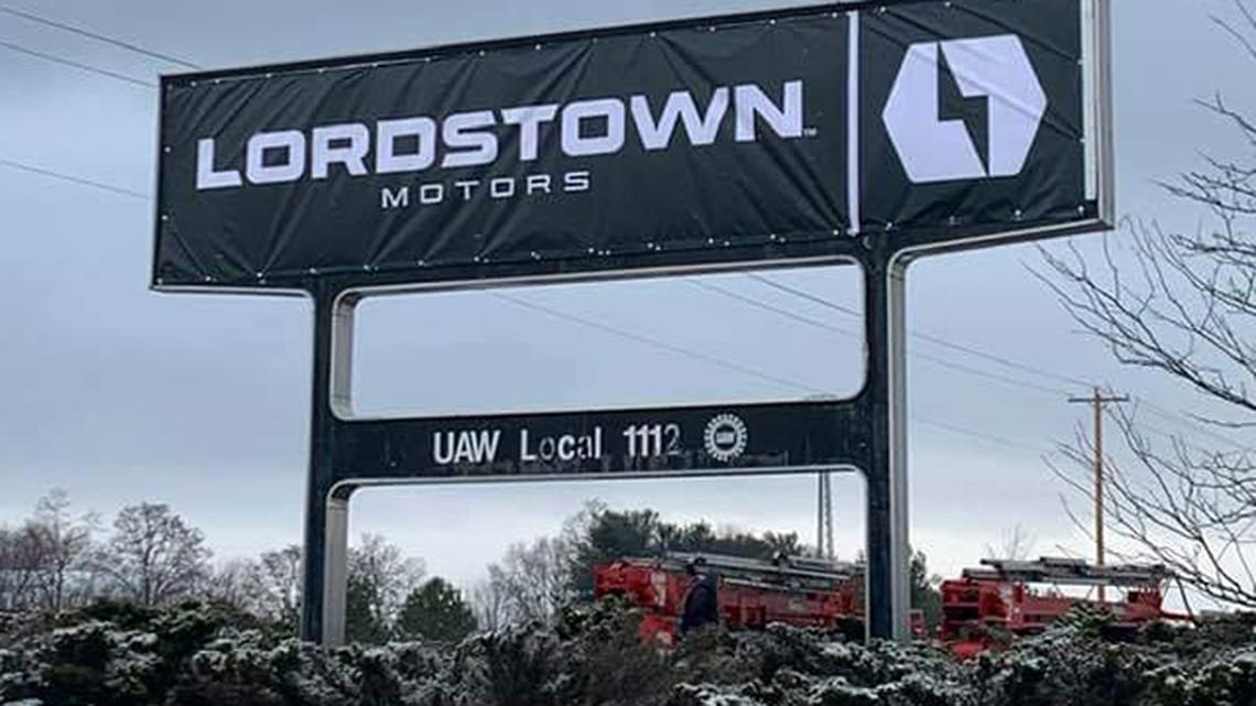Lordstown Motors Corp. has draped its own banner over a sign outside the former General Motors Lordstown Assembly Complex, now the headquarters of the electric vehicle startup. (Submitted photo)