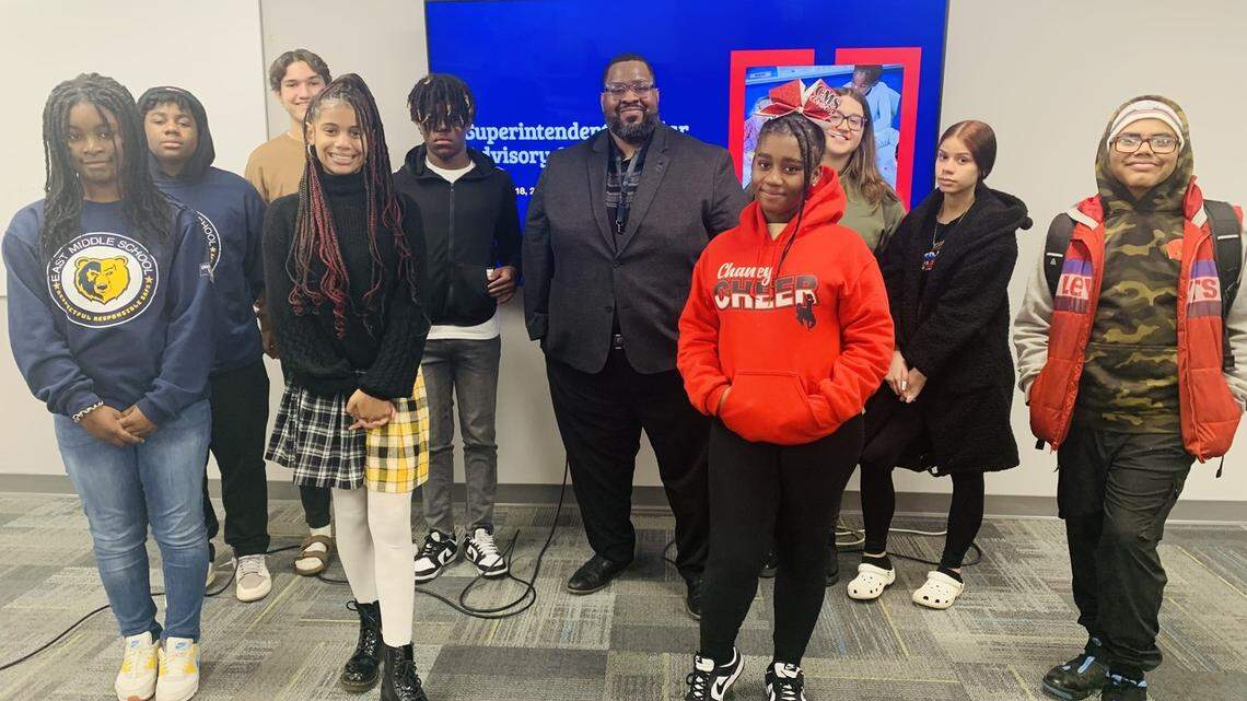 Youngstown City School District superintendent Jeremy Batchelor with students.