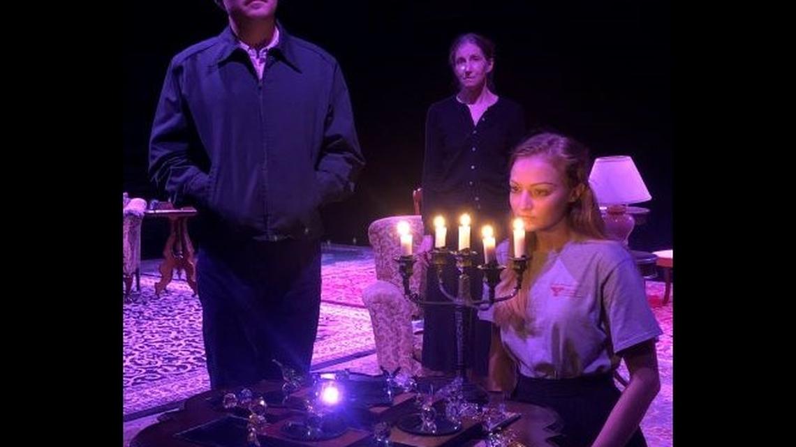Nate Montgomery, Molly Galano and Elise Vargo star in the University Theatre production of “The Glass Menagerie.” (Photo courtesy of YSU)