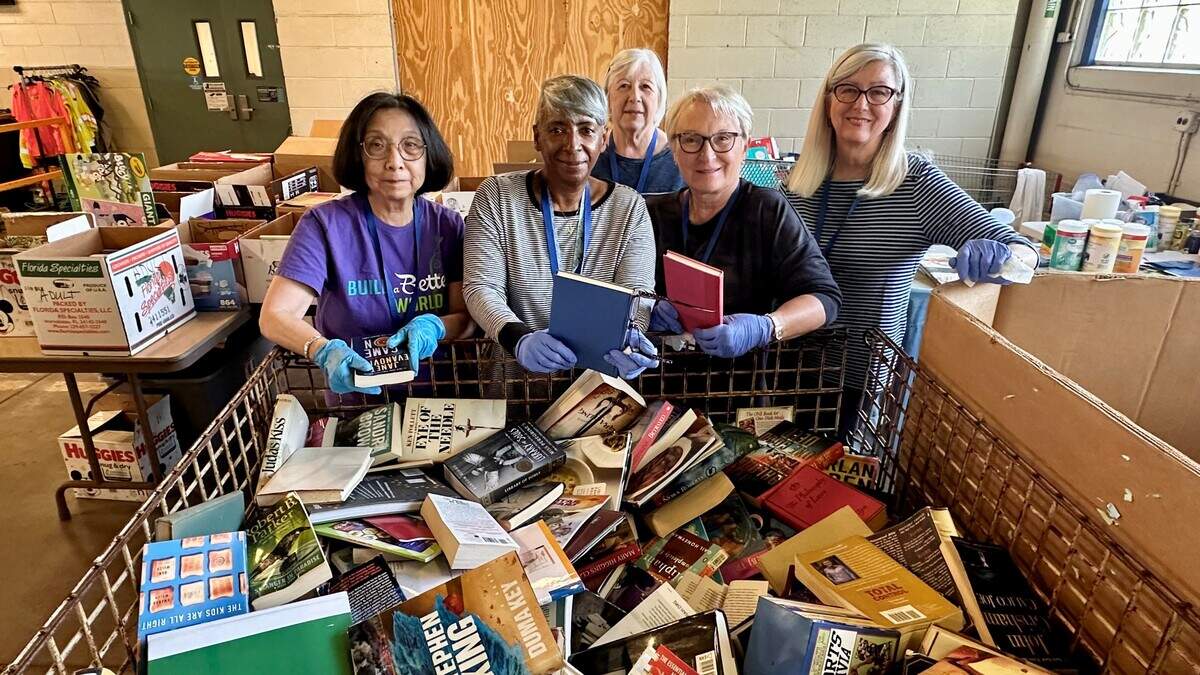 Members of Altrusa Youngstown who sort through books are (from left) Mary Yee, Yvette Carter, Lynda Armstrong, Margie Truta, and Patty Zitello.