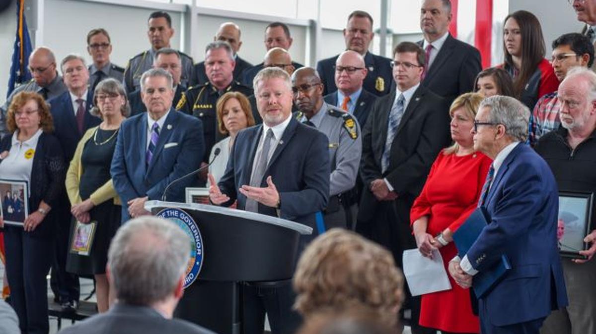 State Sen. Sean O'Brien, D-Bazetta, speaks during the announcement of details on the Hands-Free Ohio bill, which would strengthen Ohio's laws regarding the use of wireless devices, including smartphones, while driving. (Photo courtesy of ohiosenate.gov)
