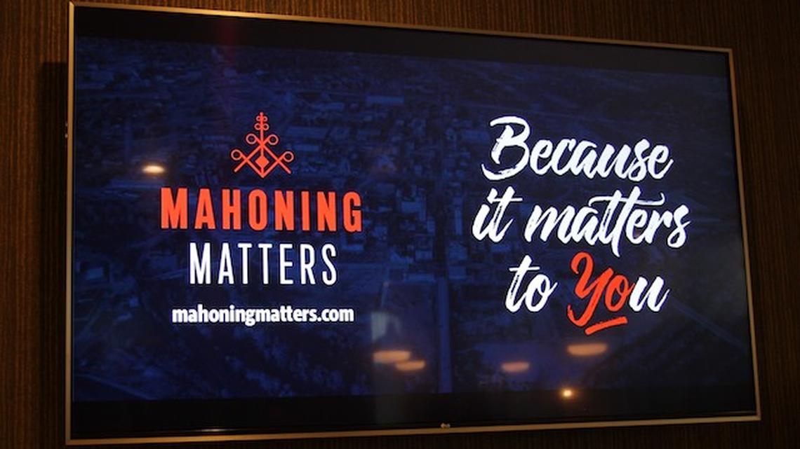 TV screens at the DoubleTree Hotel in downtown Youngstown carried the Mahoning Matters logo. 