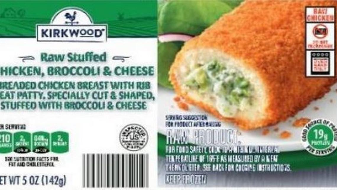 Kirkwood Raw Stuffed Chicken, Broccoli & Cheese is among the frozen food products being recalled after a link was found to an eight-state Salmonella outbreak. (Kirkwood Chicken, Broccoli & Cheese | USDA)