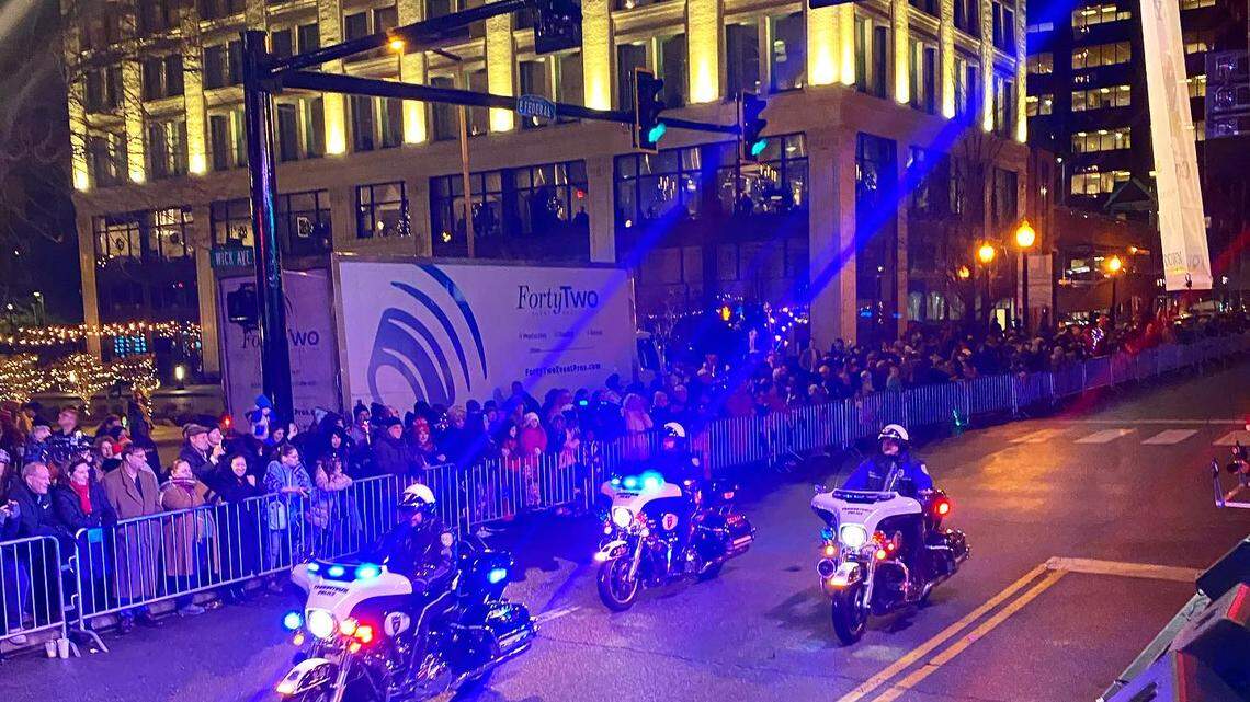 The Youngstown Police Department takes part in Friday’s Holiday Parade in downtown Youngstown.